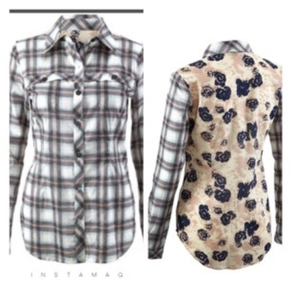 Cabi Festival Blouse Plaid Floral Print Blouse 233 - Picture 3 of 8